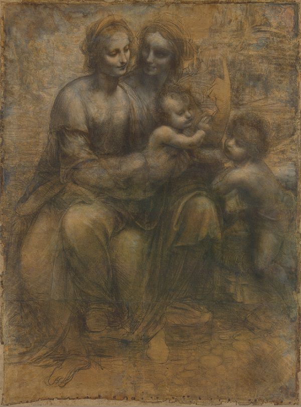 The Burlington House Cartoon by Leonardo da Vinci, charcoal and chalk on paper, c. 1499-1500, National Gallery, London