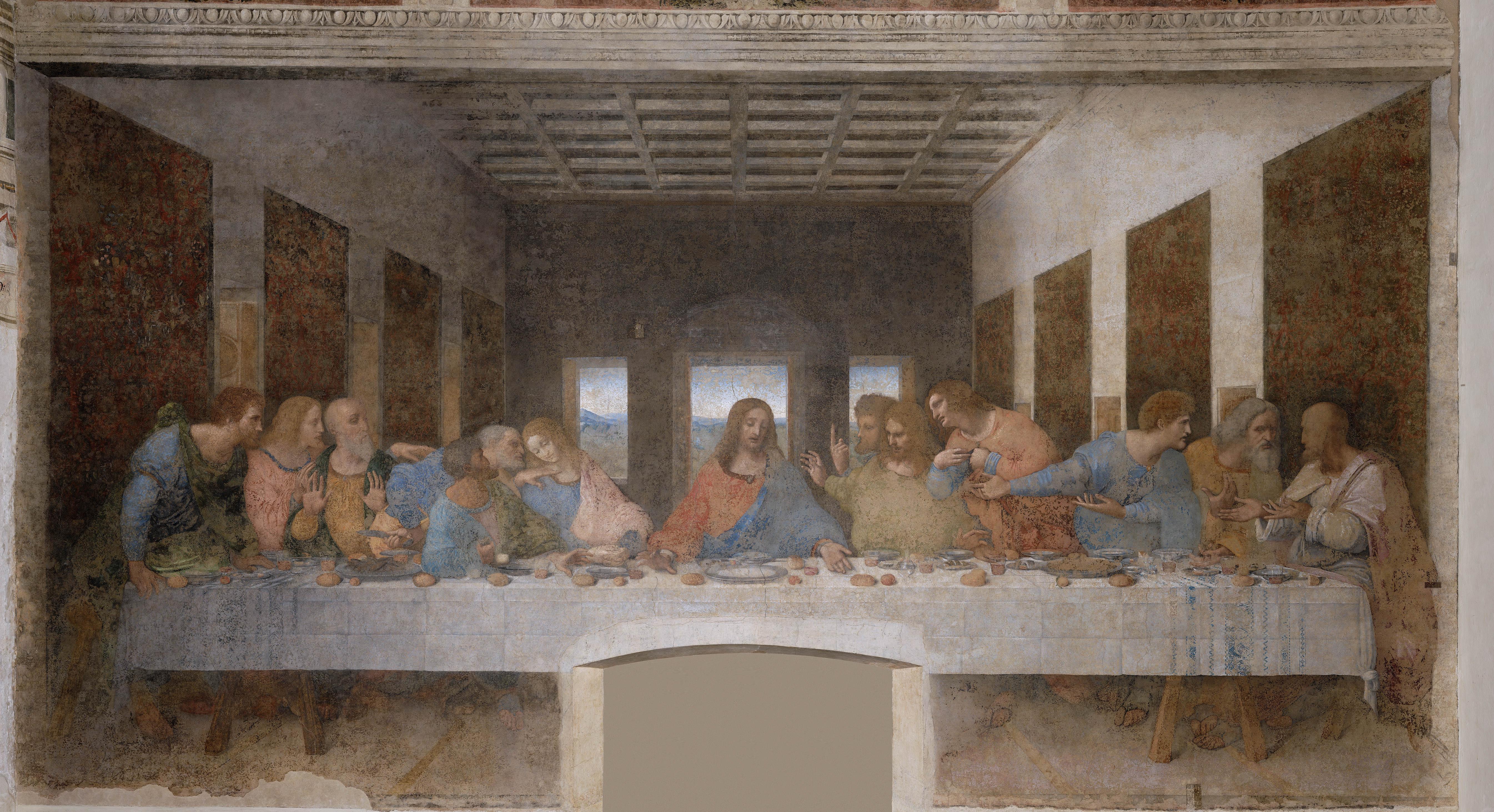 The Last Supper by Leonardo da Vinci, tempera and oil on gesso, c. 1495-1498, Santa Maria delle Grazie, Milan