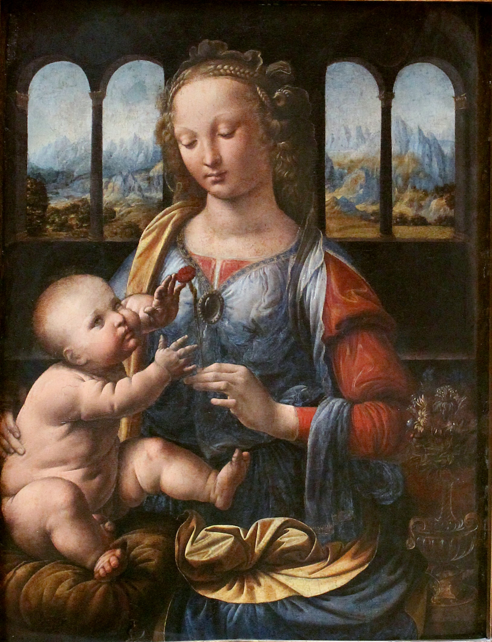 Madonna of the Carnation by Leonardo da Vinci, oil on panel, c. 1478-1480, Alte Pinakothek, Munich