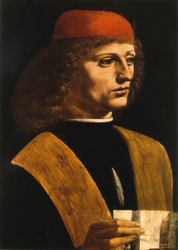 Portrait of a Musician by Leonardo da Vinci, oil on panel, c. 1483-1487, Pinacoteca Ambrosiana, Milan