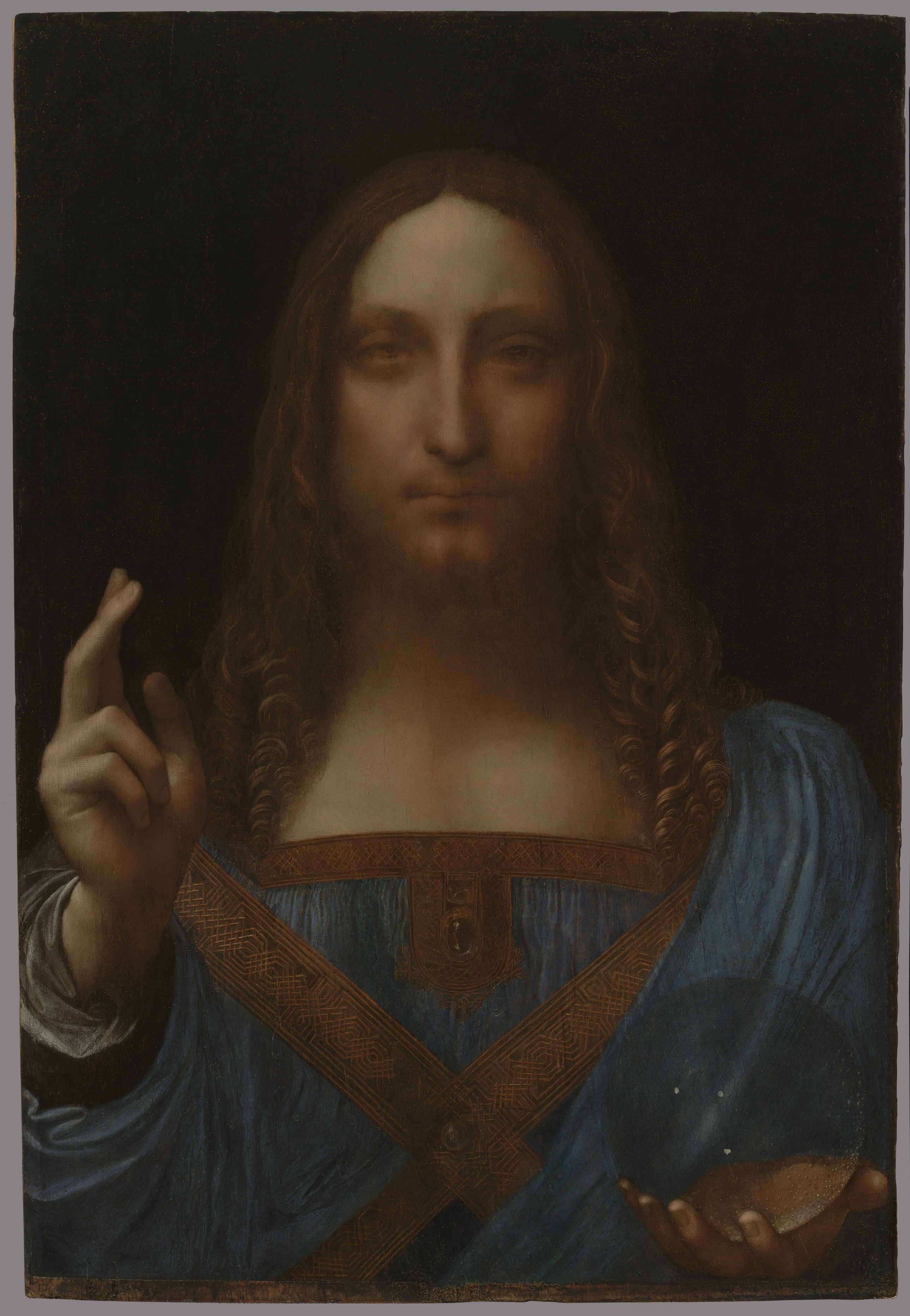 Salvator Mundi attributed to Leonardo da Vinci, oil on walnut panel, c. 1499-1510
