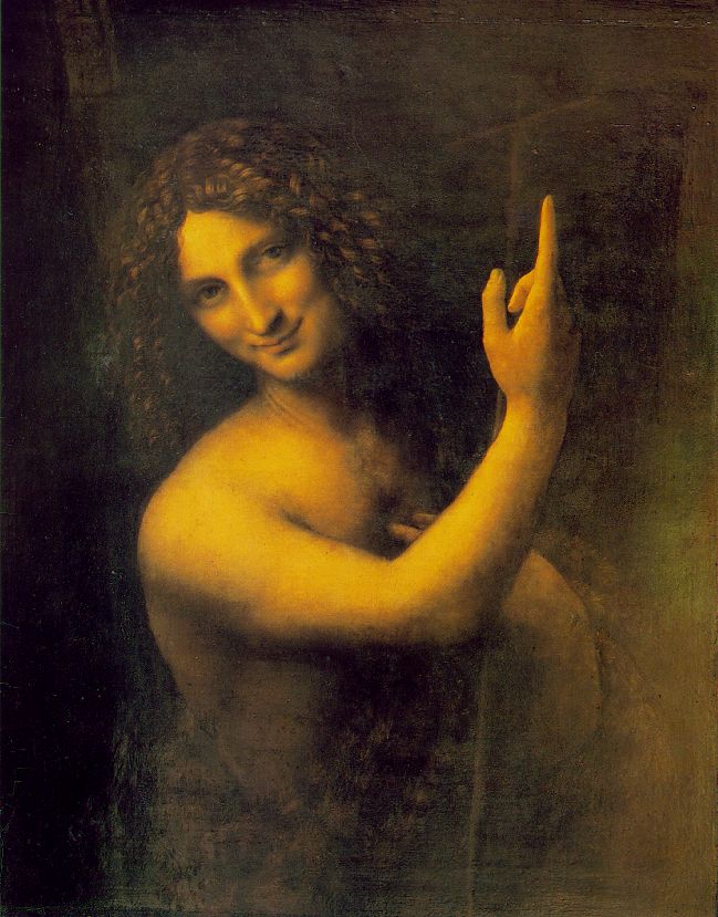 Saint John the Baptist by Leonardo da Vinci, oil on walnut panel, c. 1513-1516, Musee du Louvre