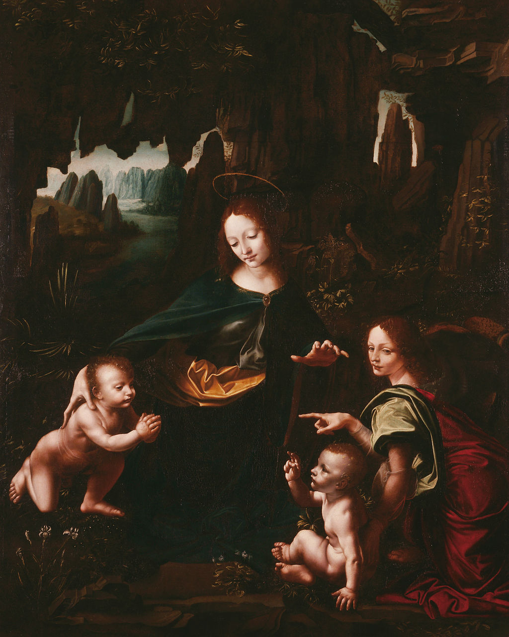 Virgin of the Rocks (London) by Leonardo da Vinci, oil on panel, c. 1495-1508, National Gallery, London